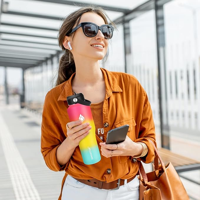 SENDESTAR 40oz Water Bottle Wide Mouth Stainless Steel Vacuum Insulated Double Wall with 2 Straw Lids Fit in Any Car Cup Holder