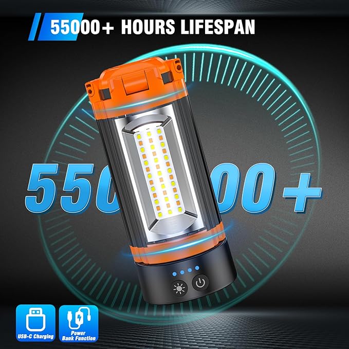 12000mAh Camping Light with Stand, Rechargeable Work Light, 10000 Lumen Dimmable Cordless Work Light with 3 LED Lamp Heads, Magnetic Emergency Flashlight with 79" Detachable Tripod