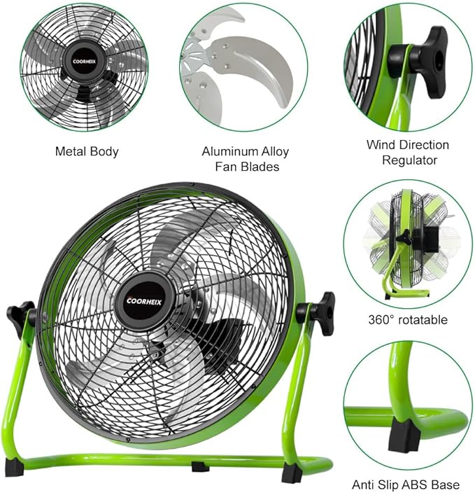 12'' Solar Powered Floor Fan Rechargeble,18000mAh Battery Operated Fan 5-Blade Solar Portable Outdoor Fan 360° Tilt for Outside, Greenhouse, Camping, Shed