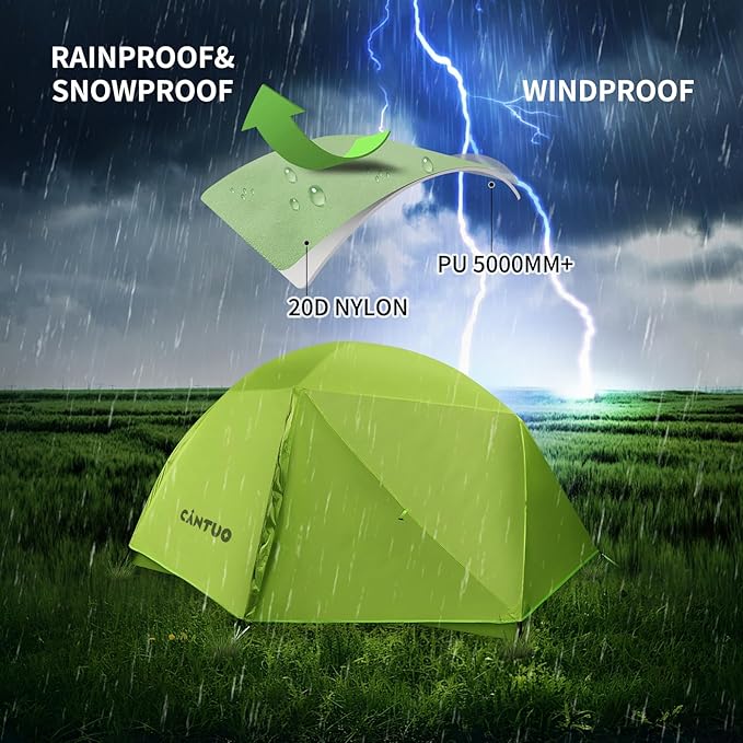 2 Person Backpacking Tent 3 Season Camping Tent Ultralight Waterproof Windproof Easy Set Up for Outdoor Hiking Cycling