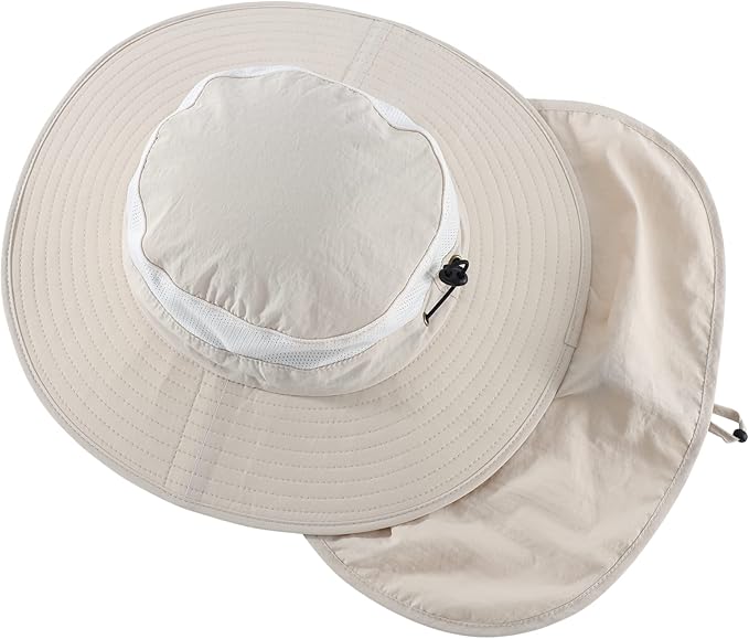 Home Prefer Outdoor UPF50+ Mesh Sun Hat Wide Brim Fishing Hat with Neck Flap Sun Hat for Men Women