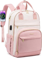 LOVEVOOK Laptop Backpack Women with USB Port Design,17.3 inch Waterproof Work Travel Backpack Computer Laptop Bag,Cute College Nurse Teacher Backpack Purse,Gifts for Women & Men,Beige-Pink-Pink