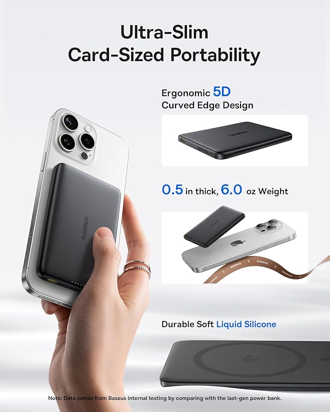 Baseus Picogo Magsafe Portable Charger, Qi2 15W 0.5" Ultra Slim 10000mAh Wireless Power Bank, 27W Fast Charging Magnetic Battery Pack with USB-C for iPhone 17 Pro Max/17 Pro/Air/16/15/14/13/12