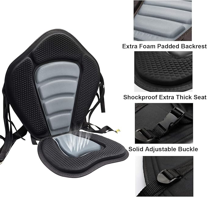 2 Pack of Kayak Seat Deluxe Padded Canoe Backrest Seat Sit On Top Cushioned Back Support SUP Paddle Board Seats with Detachable Storage Bag 4 Adjustable Straps for Kayaking Canoeing Rafting Fishing