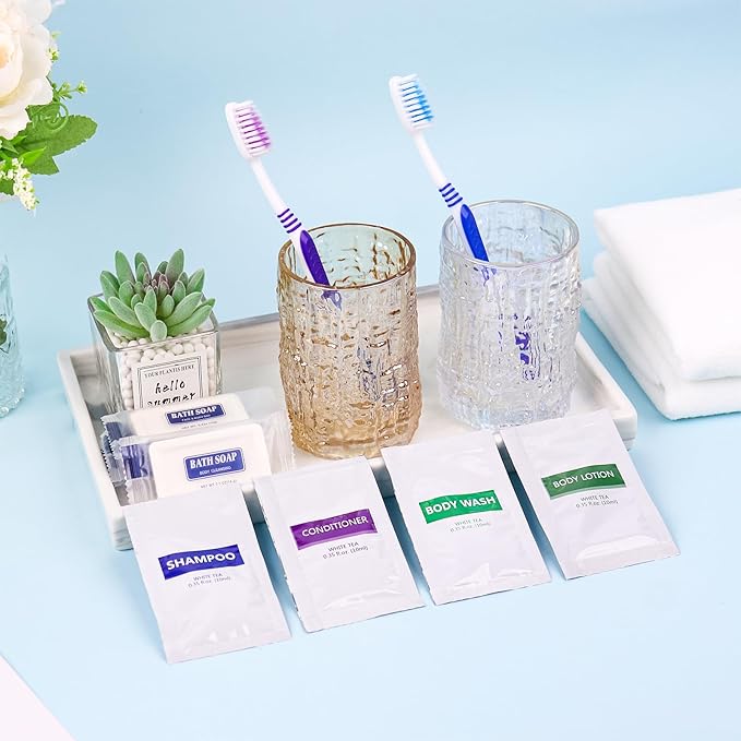 5IN1 Toiletries Bulk Travel Size Set(100 Pcs) 5-Piece Set: 20pcs Travel Size Body Wash, 20pcs Hotel Shampoo, 20pcs Mini Conditioner, 20pcs Body Lotion, 20psc Bar Soap, Bulk Mini Guest Amenities Supply