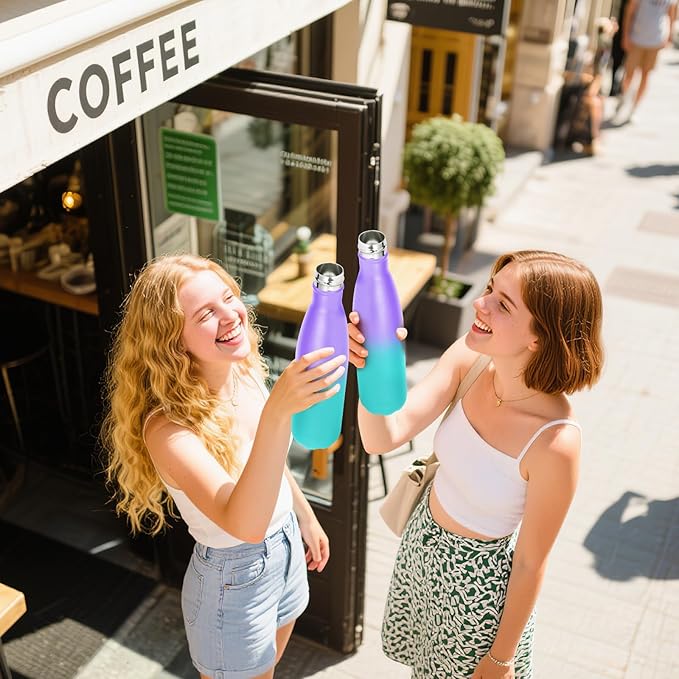 Volhoply 25oz Insulated Water Bottles Bulk 1/2/4 Pack, Metal Sports Water Bottles, Keeps Cold & Hot, BPA Free Leakproof Bottle (Purple Blue,4 Pack)