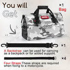 Waterproof Duffel Bag - Motorcycle Dry Bag Tail Bag with Large Storage Space, Waterproof Luggage Duffle Bags with Outer Mesh Zipper Pocket for Camping, Kayaking, Fishing & Traveling