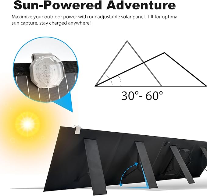 Portable 200 Watt 12V Foldable Solar Panel with Adjustable Kickstands and Waterproof IP65 Design for Power Station, Travel, Outdoor Camping, RVs, and Off-Grid Applications
