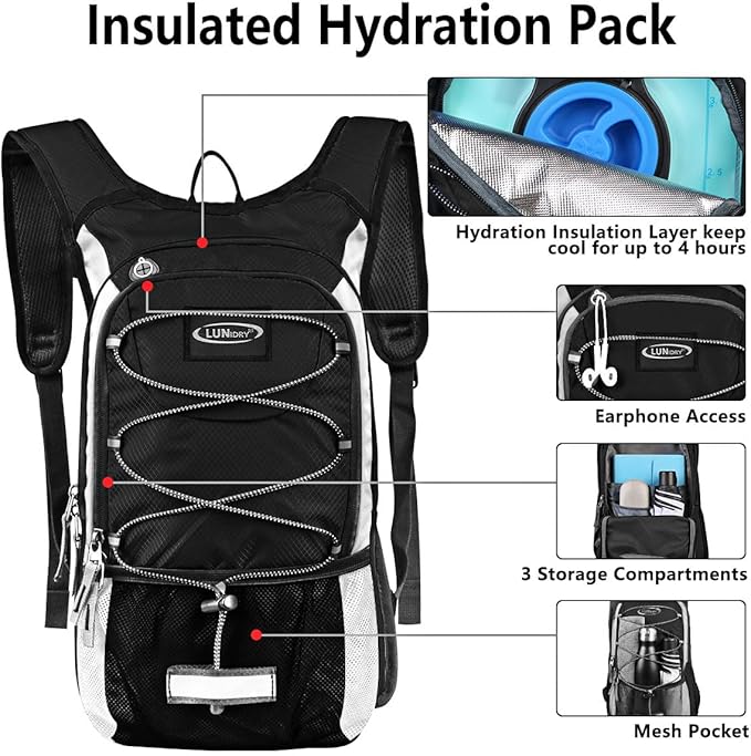 Insulated Hydration Pack Backpack with 3L BPA Free Leak-Proof Water Bladder, Keep Liquids Cool for Up to 5 Hours, Daypack for Hiking, Running, Cycling, Hunting, Climbing