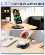 Magnetic Wireless Charger, [2 Pack] 15W Foldable Fast Charging Stand for iPhone 17/16/15/14/13/12 Series/AirPods 3/2/Pro 2/3, Samsung Wireless Charger Station for Galaxy S25 Ultra/S24/S23/S22/S21/S20