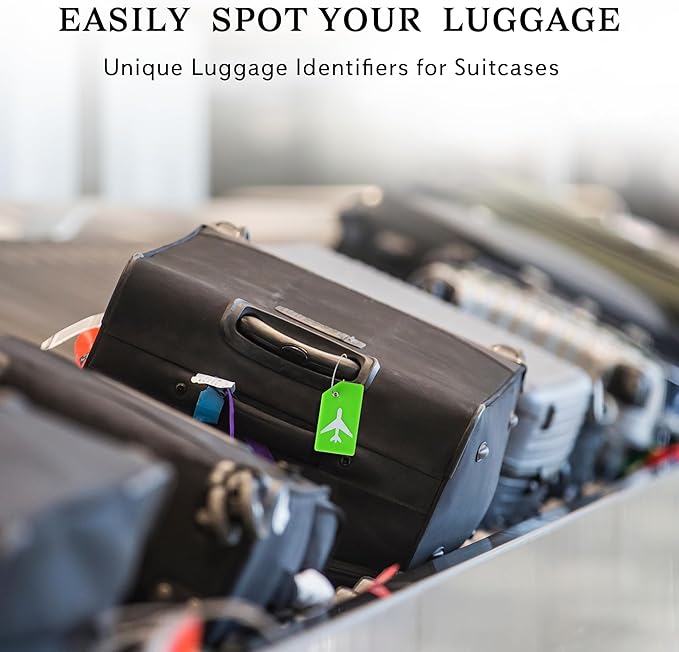 10 Pack Silicone Luggage Tag for Suitcases with Stainless Loop, TSA Approved, Privacy Protection Travel Essentials Bag Tags by Gostwo, Green