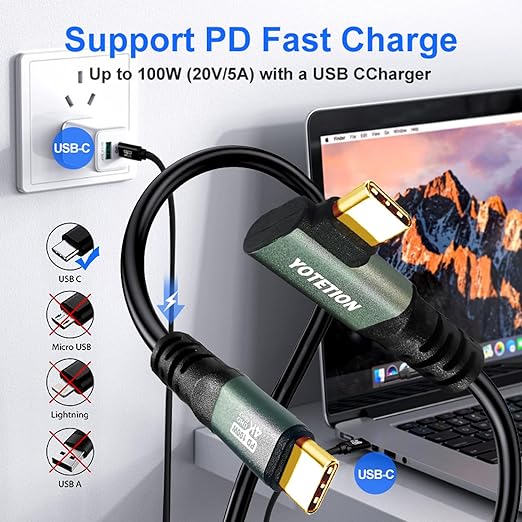 USB C-C 50ft 90° Right Angle Cable Type C 4K60Hz Aluminum Connector, Aluminum Alloy Case, 100W PD Fast Charging & Data Sync (10Gbps) Available for MacBook, iPad Pro, Galaxy S24