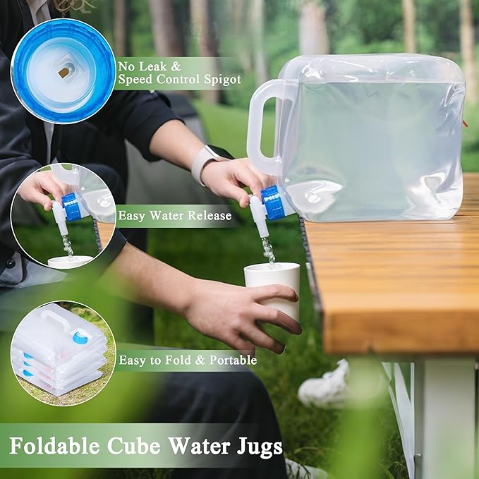 Collapsible Water Container with Spigot & Hook, BPA Free Water Jug, Foldable Carrier Bucket, Water Storage Container for Camping Hiking Survival Kit, 2-Pack (10L/2.6 Gallon)