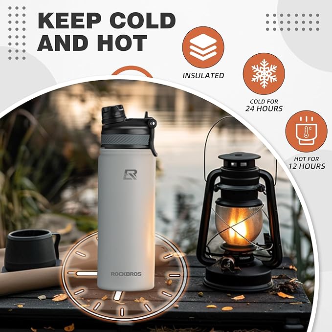 ROCKBROS Insulated Water Bottle with Straw, Stainless Steel Sports Water Cup Flask Leak Proof with Handle Keep Warm and Cold for Hiking, Cycling, Bike Travel, School Sports, Gym