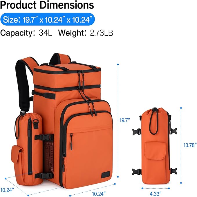 Backpack Cooler, 40 Cans Soft Leak Proof Picnic Backpack, Hanke Portable 2 Insulated Compartments Cooler Backpack Water Resistant for Lunch Beach Travel Camping Picnic Hiking (Orange)