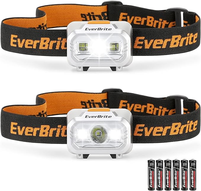 EverBrite LED Headlamp, 4 Lighting Modes, Pivoting Head with Adjustable Headband, IPX4 Water Resistant Perfect for Running, Camping and Hiking, 3 AAA Battery Powered(2 Pack)