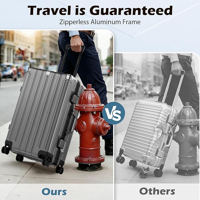 Krute Checked Aluminum Frame Suitcase 24 Inch Zipperless Luggages Hardside PC Luggage With Spinner Wheels TSA Lock USB Charger Suitcases(1 Piece)