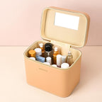 Hard white makeup box, Portable leather hard cosmetic case with mirror, Professional train case make up box for women adults. (Monolayer - white