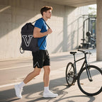 HOLYLUCK Drawstring Bags Initial Backpack Sackpack Cinch Bags for Sports, Gym, Travel, Beach (Black-V)