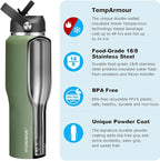 HYDROWION Water Bottle Stainless Steel,Vacuum Insulated Leak Proof Tumbler 32oz with Straw Lid, Spout Lid and Flex Cap(Cold for 48 Hrs, Hot for 24 Hrs), Fit in Any Car Cup Holder, Moss