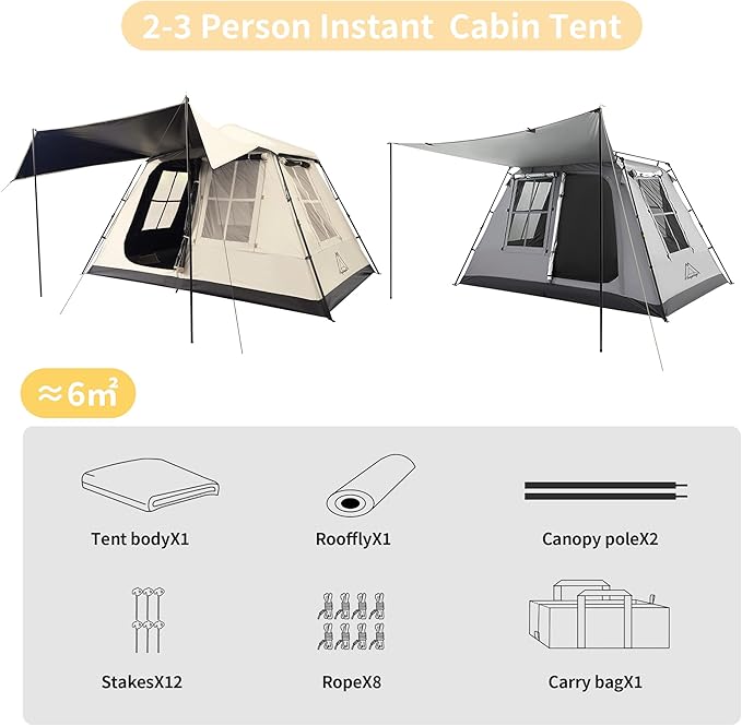 TENPLAY 2-4Person Instant Cabin Tent,Portable Pop Up Tent,One-Touch,Setup with 60s,Spacious Interior,BlackCoating,Waterproof5000mm,Includes Rainfly,Canopy, Blackout Tents for Camping,Hiking,Family