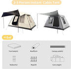 TENPLAY 2-4Person Instant Cabin Tent,Portable Pop Up Tent,One-Touch,Setup with 60s,Spacious Interior,BlackCoating,Waterproof5000mm,Includes Rainfly,Canopy, Blackout Tents for Camping,Hiking,Family