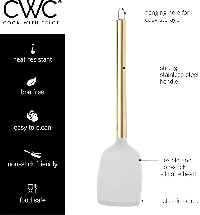 COOK WITH COLOR Silicone Cooking Utensils, Kitchen Utensil Set, Easy to Clean Silicone Kitchen Utensils, Cooking Utensils for Nonstick Cookware, Kitchen Gadgets Set with Holder, 10 Pieces