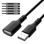 3 Pack USB Extension Cable 10 FT, USB 2.0 Type A Male to Female Extender Cord Adapter, Compatible with Printer, Keyboard, Mouse, Flash Drive, Hard Drive, Controller, Black Cable with 5 Cable Ties