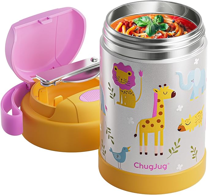 15 oz Soup Thermo for Hot Food Kids Insulated Food Jar with Spoon,Lunch Thermo Container, Width Mouth Vacuum Stainless Steel Food Thermo for School Travel, Leakproof, Easy to Open(Yellow)