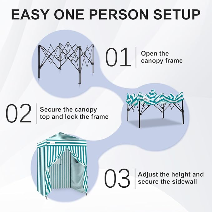 EAGLE PEAK Flex Ultra Compact 5x5 Pop-up Canopy, Sun Shelter, Changing Room, Portable Privacy Tent for Pool, Fashion Photoshoots, or Camping, White/Light Blue