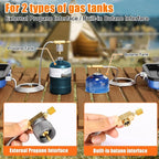 Portable 2 Burner Camping Stove Set with Cookware, Outdoor Cooking Kit Includes Outdoor Folding Gas Stove, Frying Pan, Griddle, Kettle, Pot, and Carry Bag, For Propane & Butane, 20,000 BTU/h