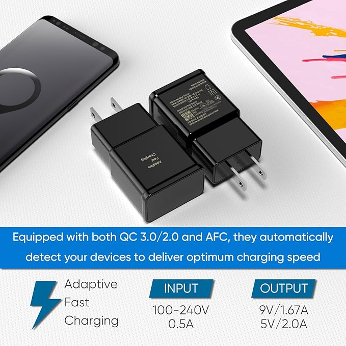 Type C Charger Fast Charging, 2 Pack USB C Android Phone Wall Charger Block & 6.6ft Charge Cable Cord, for Samsung Galaxy S8/ S9/ S10 Plus Active S10e, S20/ S21 Ultra Plus, Note 8 9 10, Pixel 3 4 etc