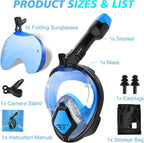 Devilfish Full Face Snorkel Mask Adults, Dry Top System Snorkeling Set with Foldable Sunglasses, 180 Degree Panoramic View Snorkel Gear, Scuba Diving Masks Anti-Leak & Anti-Fog