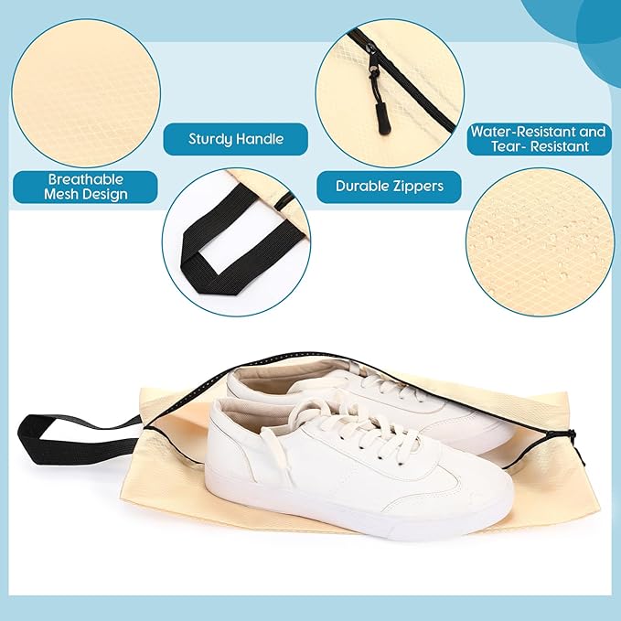6 Pcs Travel Shoe Bags with Zipper Nylon Portable Waterproof Suitcase Shoe Organizer Packing for Golf(M,Pastel)