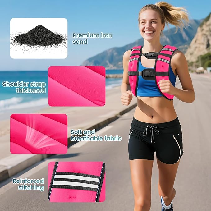 Weighted Vest, 8lb/12lb/16lb/20lb/25lb/30lb Weight Vest with Two Adjustment Straps for Men Women, Weight Vests with Reflective Stripe for Strength Training, Running, Jogging, Walking