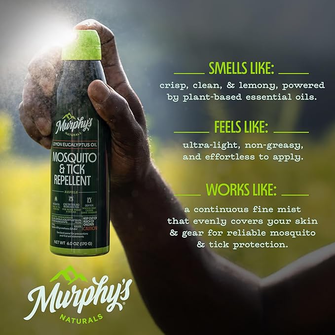 Murphy's Naturals Mosquito & Tick Bug Repellent Spray, Oil of Lemon Eucalyptus for Skin + Outdoor Gear, DEET-Free, 6 Ounce Mist, 2-Pack