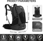 Hiking Backpack, Waterproof Hiking Daypack with 3L Water Bladder and Rain Cover, Lightweight Travel Camping Backpack for Men Women (Black)