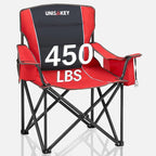 Oversized Folding Camping Chair for Adults - 450lbs Support - Heavy Duty Portable Lawn Chairs with Side Pocket Cup Holder Cooler Bag for Sports Garden Beach Fishing, Red