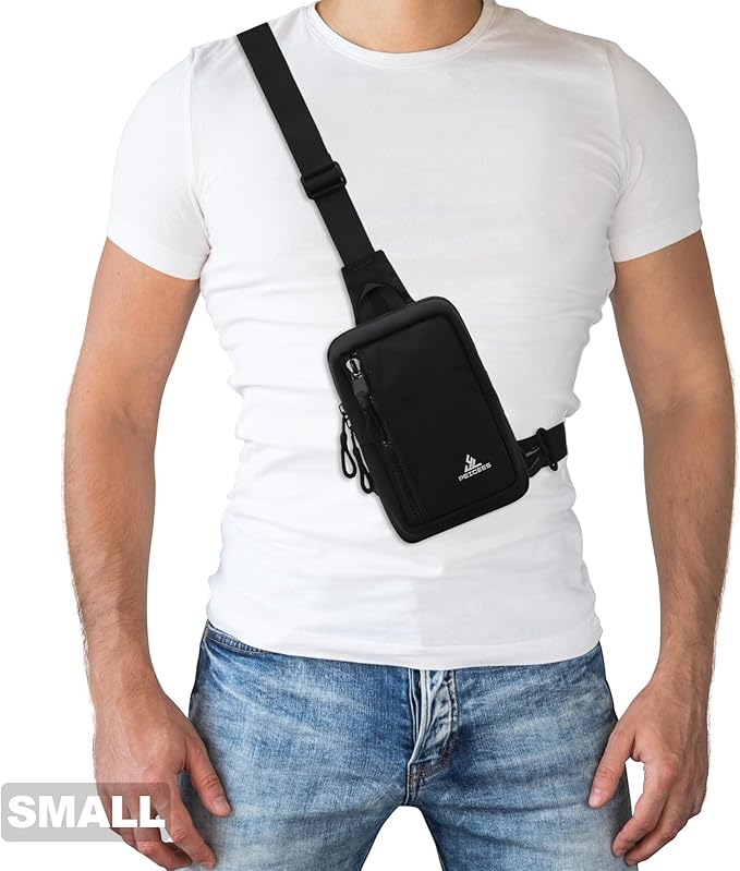 Peicees Small Crossbody Bag for Men Women Mini Sling Bag Travel Running Phone Daypack Cross Body Shoulder Bags, 2 Sizes, Small Black