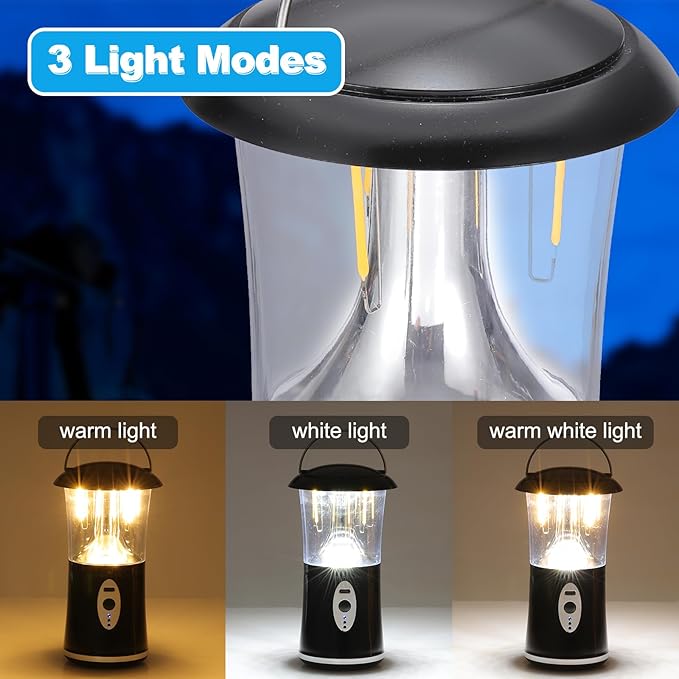 PATIKIL LED Camping Lantern, 2 Pack Vintage Rechargeable Lantern 3 Light Modes Portable Hanging Outdoor Tent Light for Camping, Hiking, Fishing, Black White