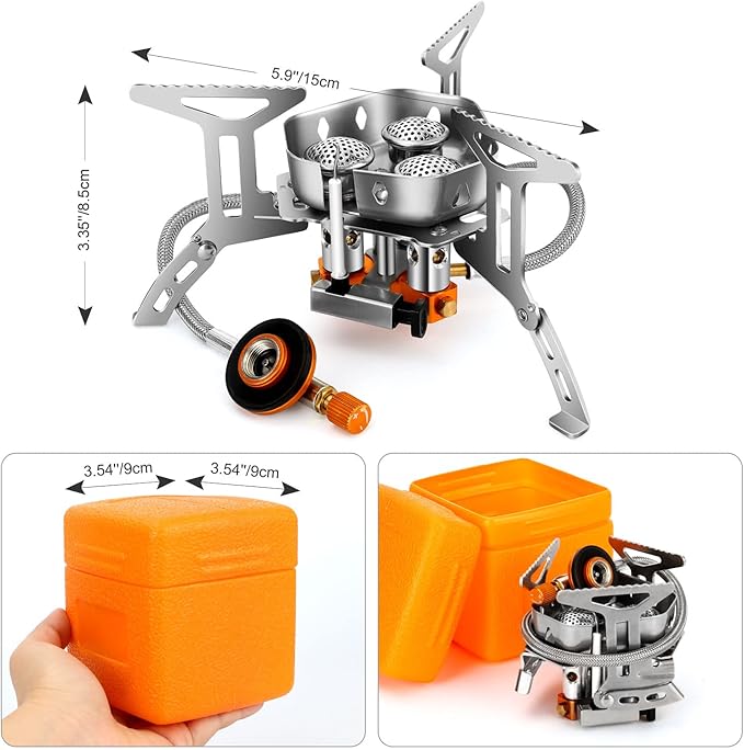 Odoland 3500W/6800W Windproof Camp Stove Camping Gas Stove with Fuel Canister Adapter, Piezo Ignition, Carry Case, Portable Collapsible Stove Burner for Outdoor Backpacking Hiking and Picnic