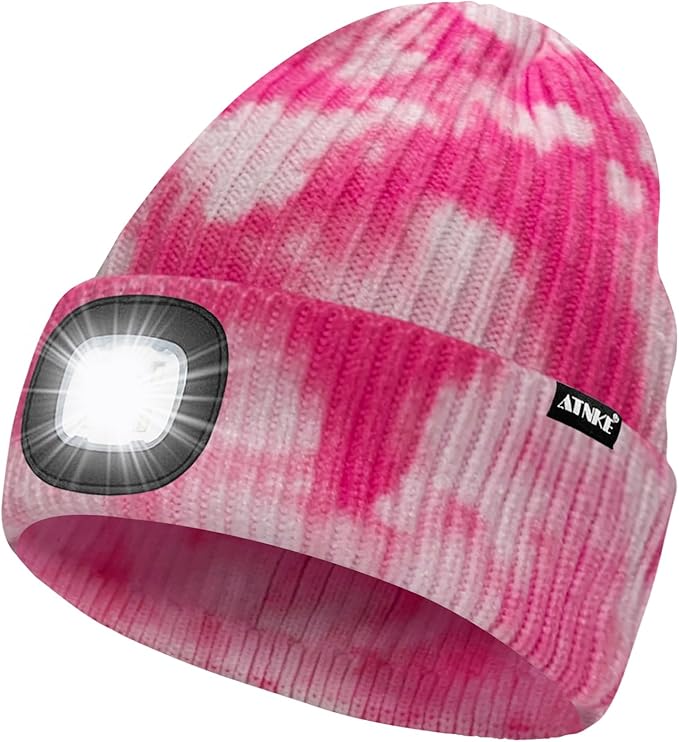 ATNKE LED Lighted Beanie Hat,USB Rechargeable 4 LED Running Headlamp Bright Cap with The Light Gifts for Men and Women