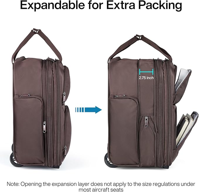 Hanke Softside Expandable Underseat Carry On luggage for Airplanes,Travel Luggage Rolling Bag Personal Item Bag Small Suitcase,Coffee,16-Inch