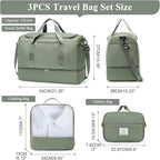 Extra Large Travel Duffle Bag,Carry on Overnight Weekend Bag with Shoes Compartment,Weekender Bags for Women for Travel Business Trips Sport Hospital,3 Pcs Set,Olive Green
