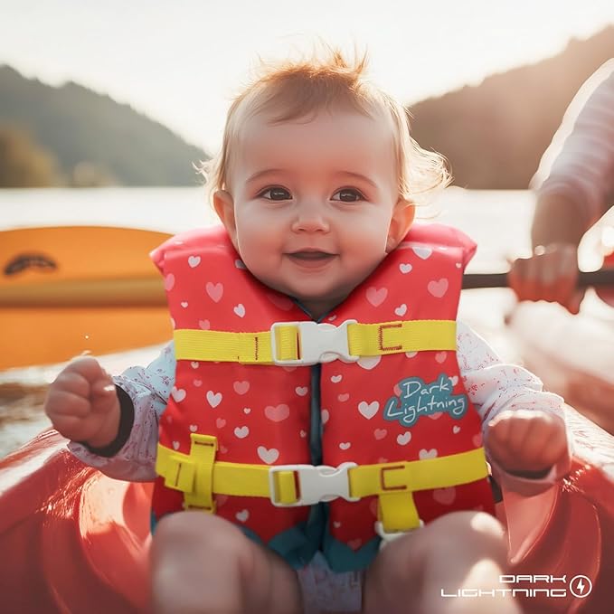 Dark Lightning USCG Approved Infant Life Jacket 0-30 lbs, Swim Vest for Baby/Toddlers 1-3 Year Old 20-30 lbs,Toddler Floaties for Pool Swimming,Boating,Beach,Puddle