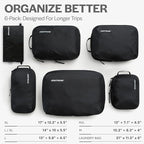 Ultralight Compression Packing Cubes - Lightweight Travel Organizers for Suitcases and Luggage (6-Pack, Black)