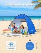 Glymnis Pop Up Beach Tent Beach Shade Tent for 1-4 Persons Sun Shelter UPF 50+ Enclose Zipper Door Portable Easy Up Beach Tent