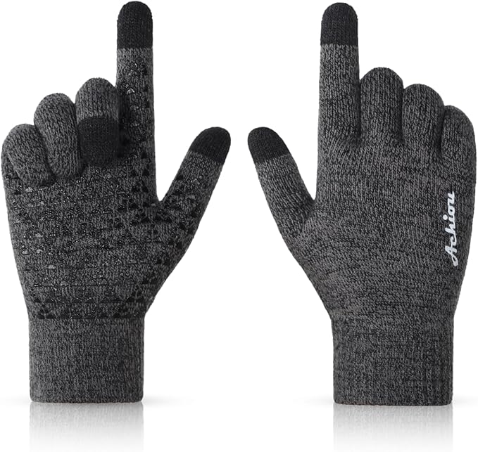 Achiou Winter Gloves, Glove for Men Women, Upgraded Touch Screen Texting Warm Running with Thermal Soft Knit Lining