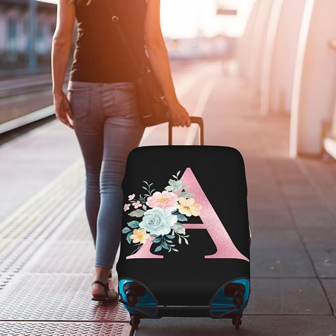 A Alphabet Design Custom Travel Luggage Cover Tag Set TSA Approved Vintage Letter Print Suitcase Protector Men Women (XL 29-32 Inch Luggage)
