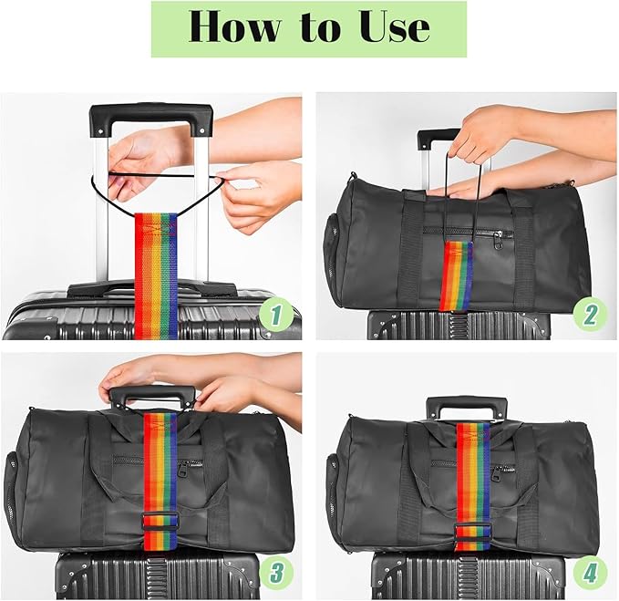 Multi Use Strong Adjustable Luggage Connector Straps for Suitcases,2 Pack Flexible Luggage Accessories Elastic Fastening Bag Strap (Rainbow)